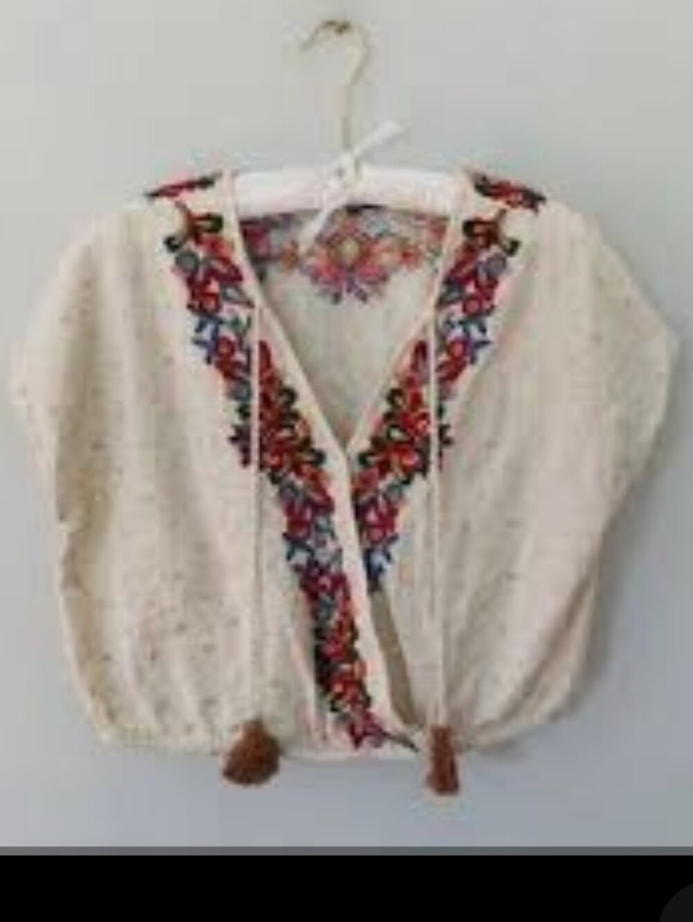 Love Sam Cream Embroidered Tassel Boho Top
